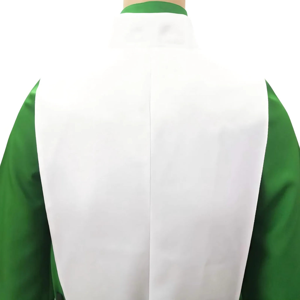 close-up back view of toph cosplay white vest, avatar the last airbender costume fabric