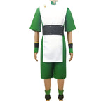 toph cosplay costume front full view, avatar the last airbender complete uniform, white seamless background