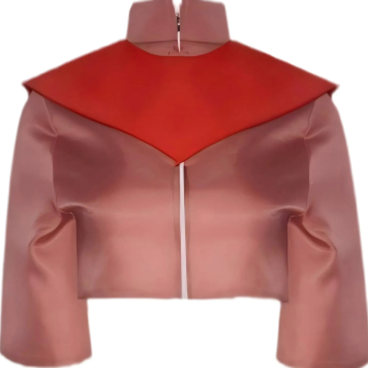 ty lee cosplay cropped stand collar top, red triangular shoulder panel, front zipper