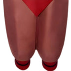 partial view of ty lee cosplay loose harem pants, red ankle cuffs with black stripe