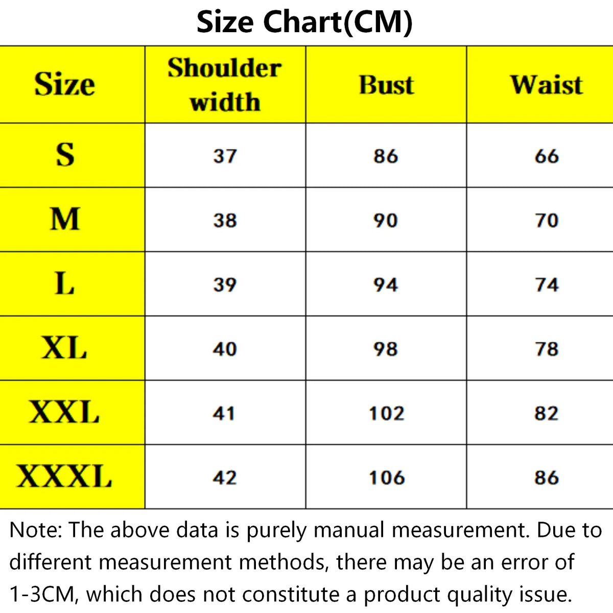 size chart table for ubel frieren cosplay dress, shoulder width bust waist measurements from s to xxxl size in cm