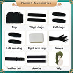 all matching accessories for ubel cosplay: thigh straps, calf bands, arm wraps, full finger gloves, leather belt and choker