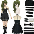 complete ubel cosplay set including black dress, full accessories and official style green long side ponytail wig for frieren beyond journey's end