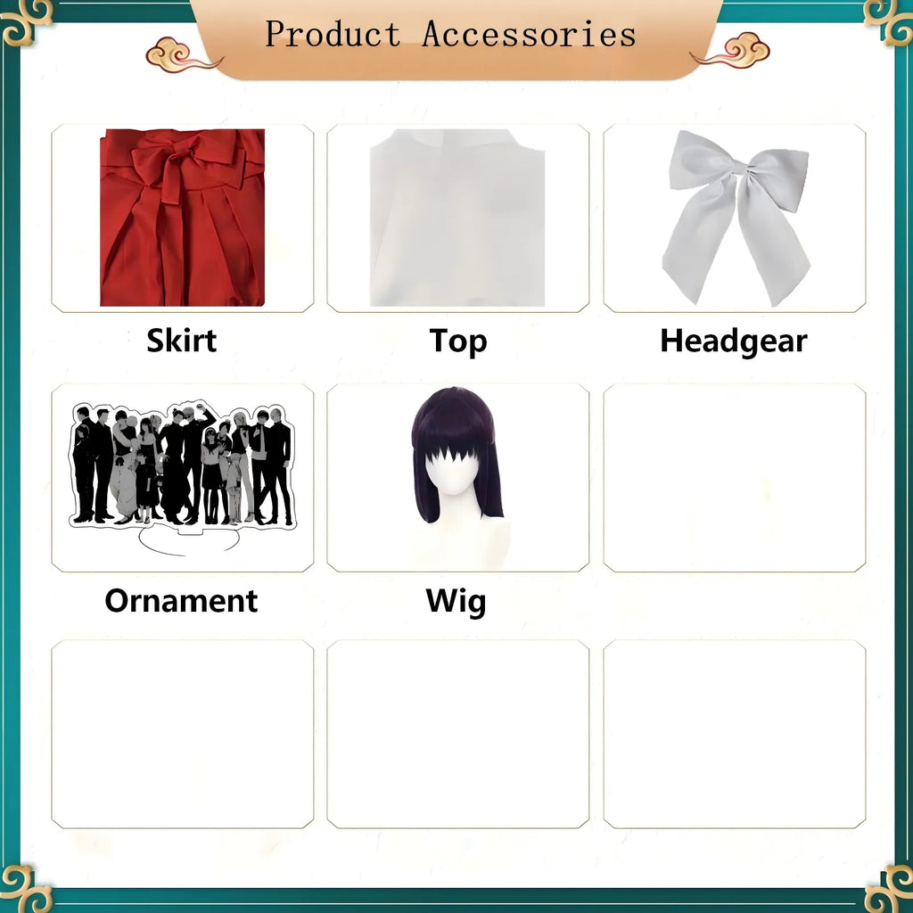 utahime iori cosplay accessories including top, skirt, white bow, wig and ornament
