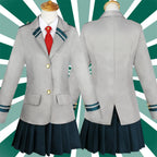 front and back view female mha todoroki school blazer pleated skirt mannequin cosplay outfit