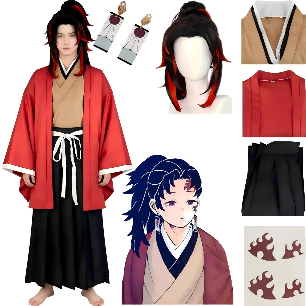 yoriichi tsugikuni kimono cosplay set including gradient cosplay wig