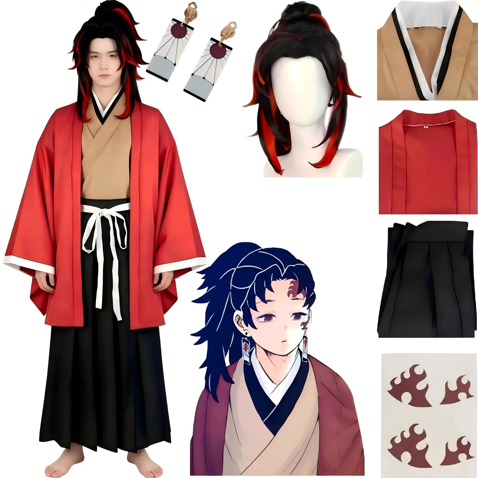 yoriichi tsugikuni kimono cosplay set including gradient cosplay wig