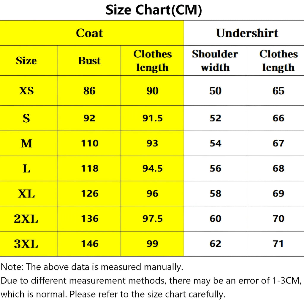size measurement chart in cm for yoriichi tsugikuni cosplay costume