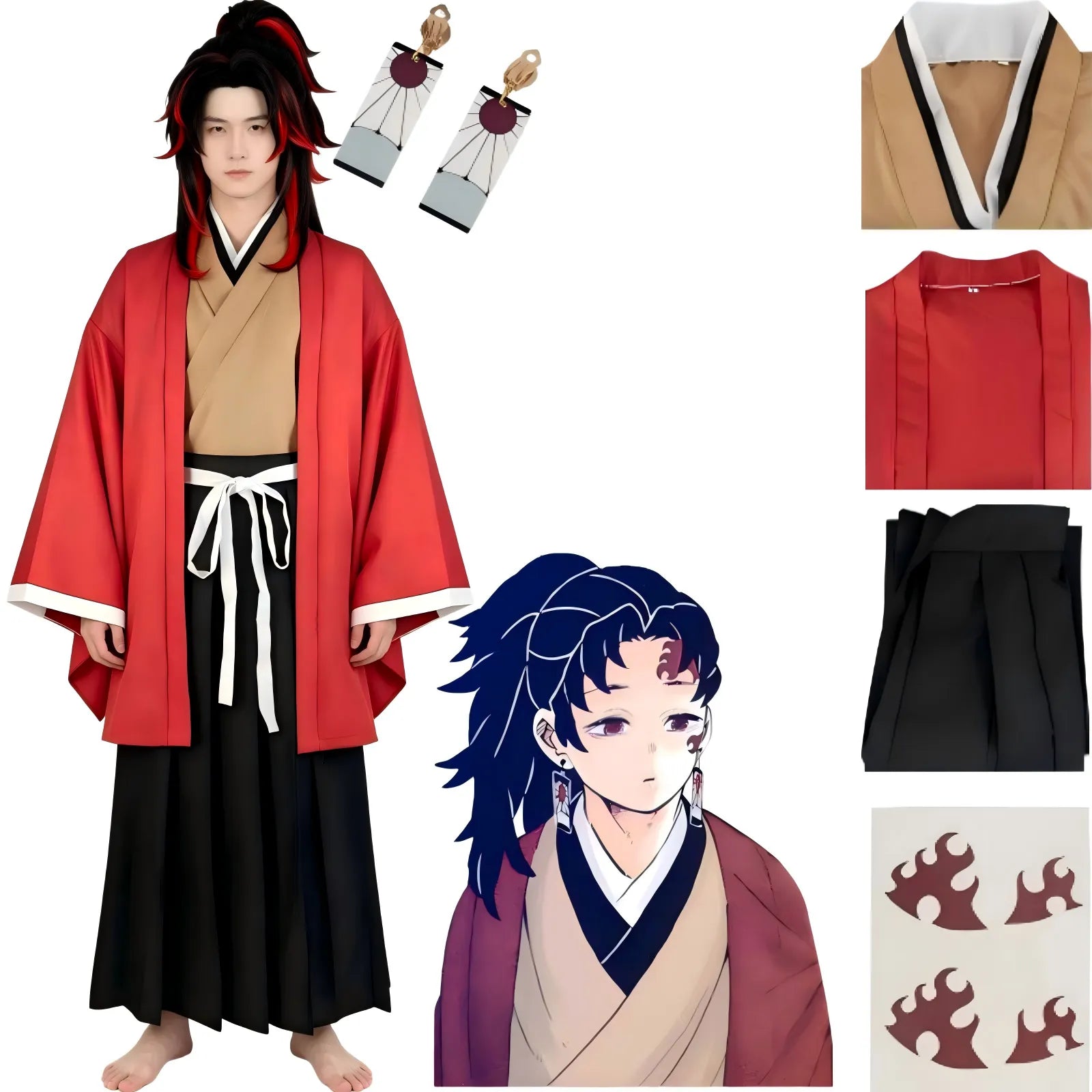 yoriichi tsugikuni complete cosplay outfit with accessories and anime reference art