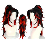 black red highlights long ponytail wig for yoriichi tsugikuni cosplay