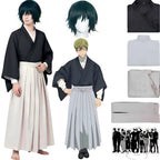zenin naoya cosplay suit, jujutsu kaisen hakama costume and green wig
