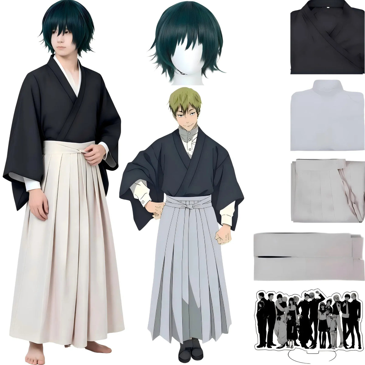 zenin naoya cosplay suit, jujutsu kaisen hakama costume and green wig