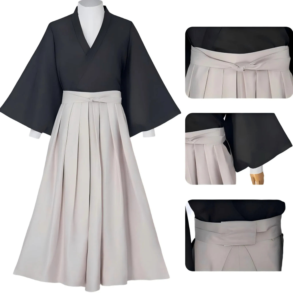 zenin naoya cosplay costume closeup details, waist tie, hakama and kimono fabric