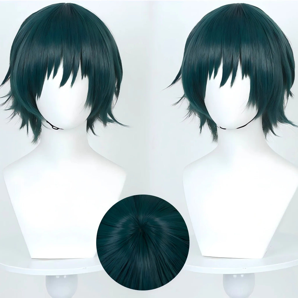 zenin naoya cos wig, dark green layered short wig for jujutsu kaisen naoya cosplay
