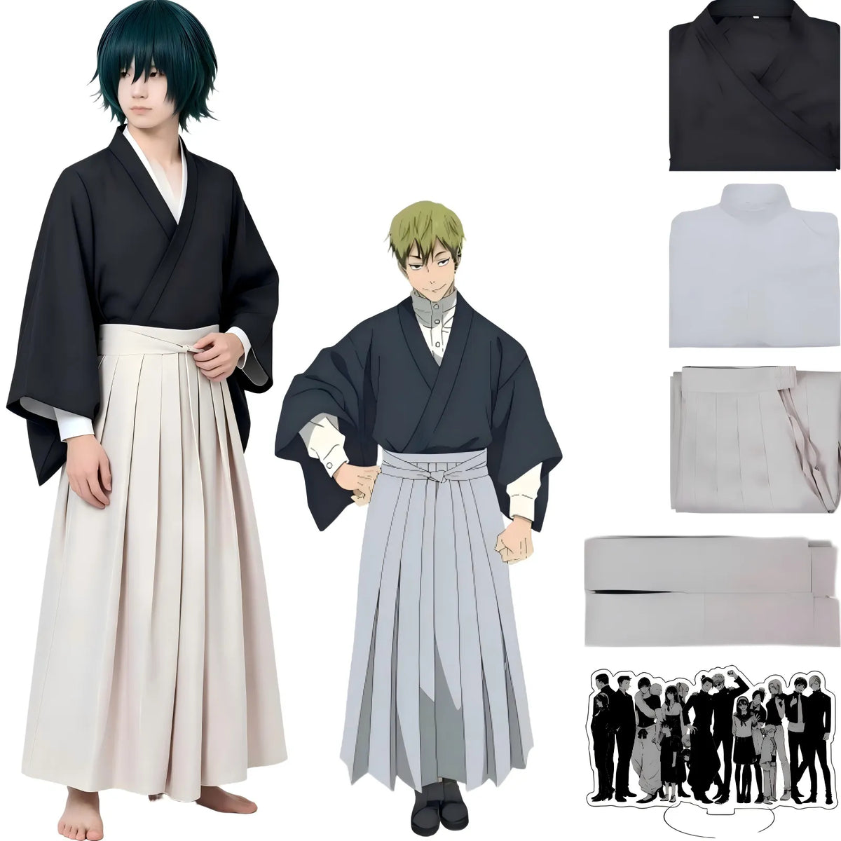 zenin naoya cosplay costume full set, black kimono and beige hakama with accessories