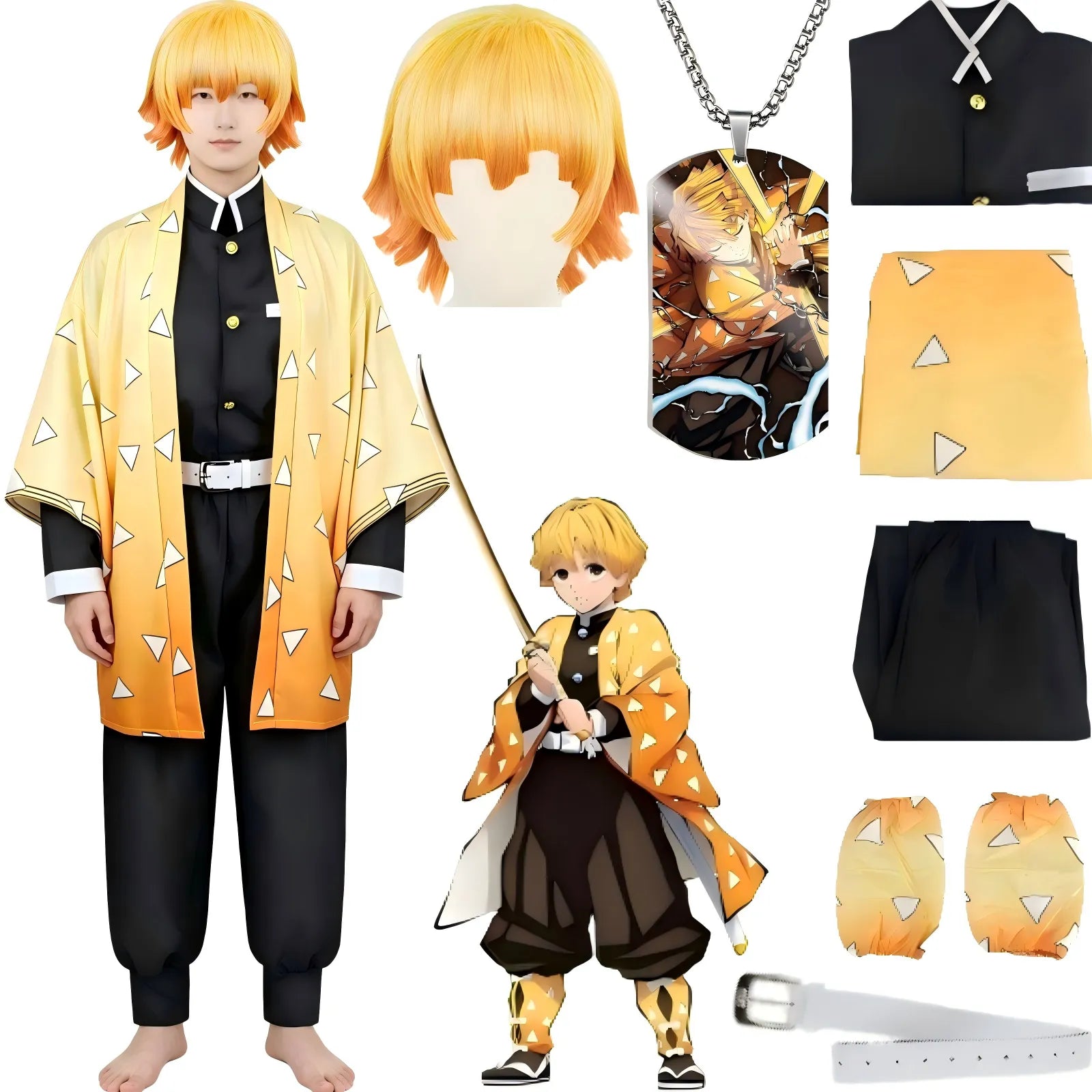 zenitsu cosplay set with matching gradient wig display