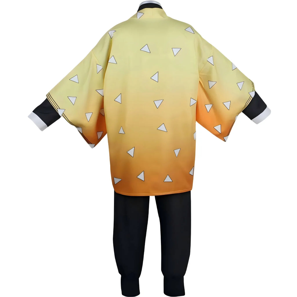 back view of zenitsu yellow‑orange triangle print haori