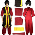 full zuko cosplay accessories laid out including matching black short anime wig fire nation uniform pieces