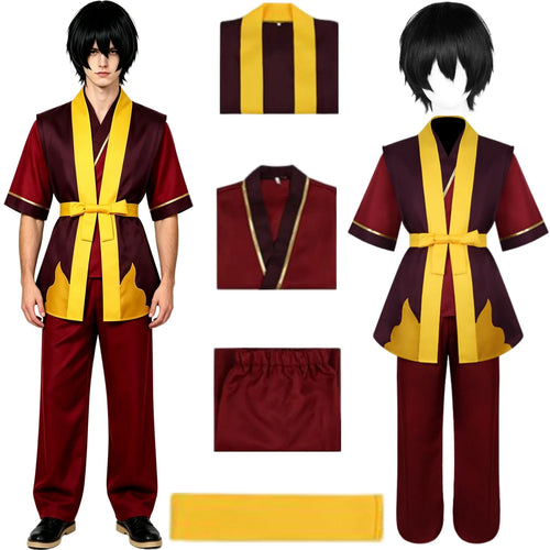 zuko fire nation cosplay costume set with black wig avatar the last airbender