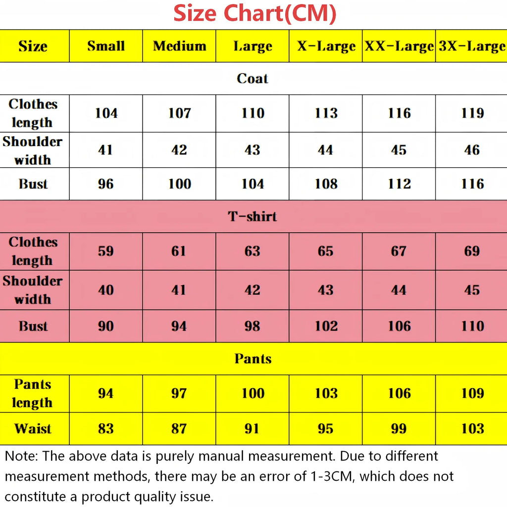 size specification chart in centimeters for dabi my hero academia cosplay coat shirt pants