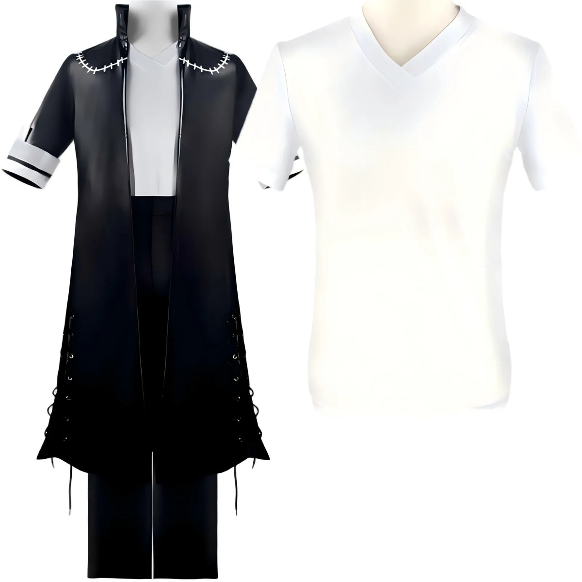 separate display dabi cosplay white v-neck t shirt and black stitch long coat