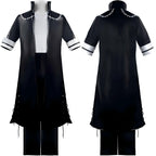 front and back comparison of dabi black stitched long cosplay coat my hero academia