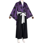 side view kokushibou demon slayer cosplay kimono and black hakama on mannequin white background