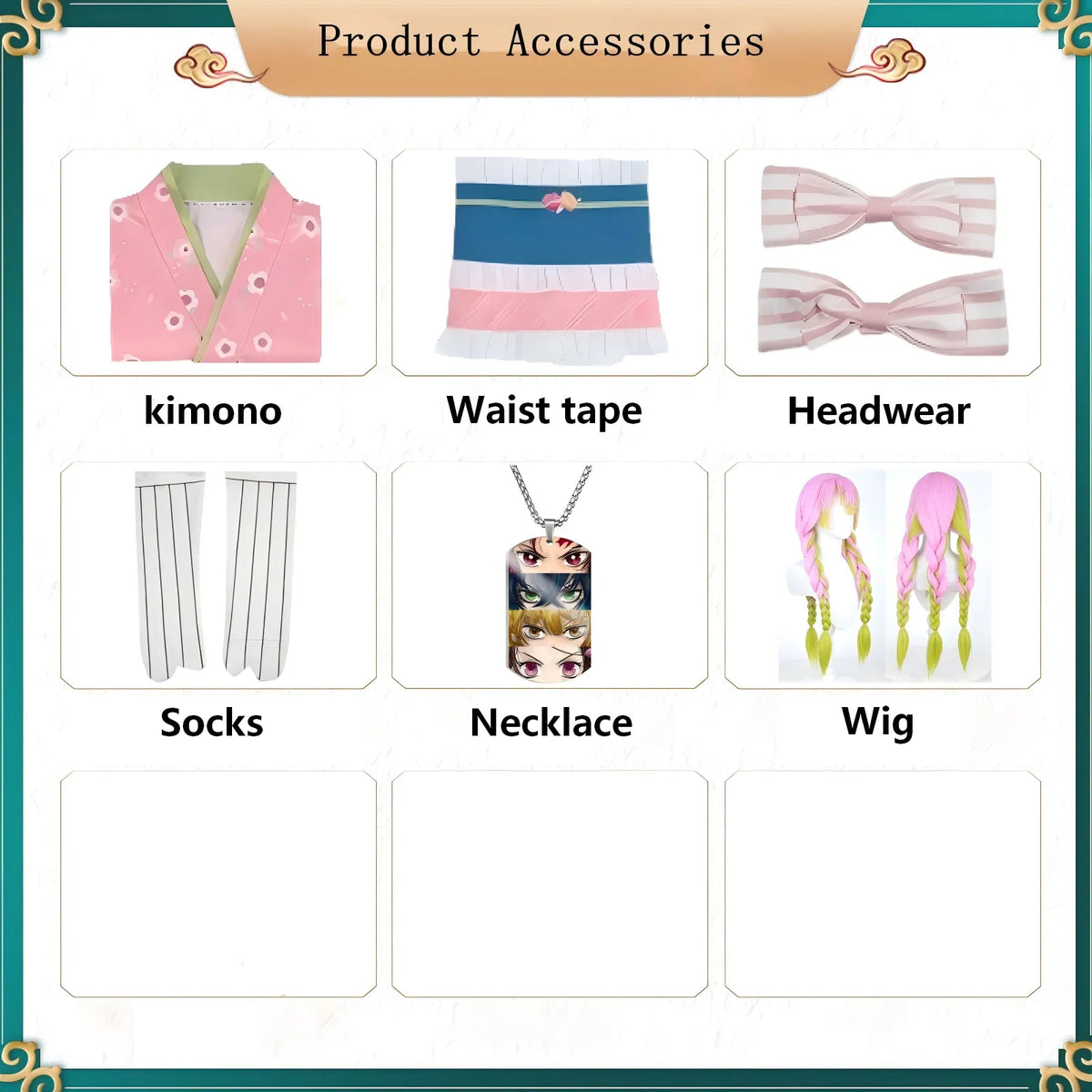 product accessories chart for mitsuri kanroji kimono cosplay set
