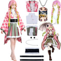 complete mitsuri kanroji cos suit including wig and necklace, product collage on white background