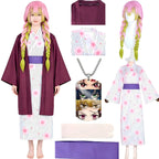 demon slayer mitsuri kanroji cosplay full kit, includes wig, kimono and accessories