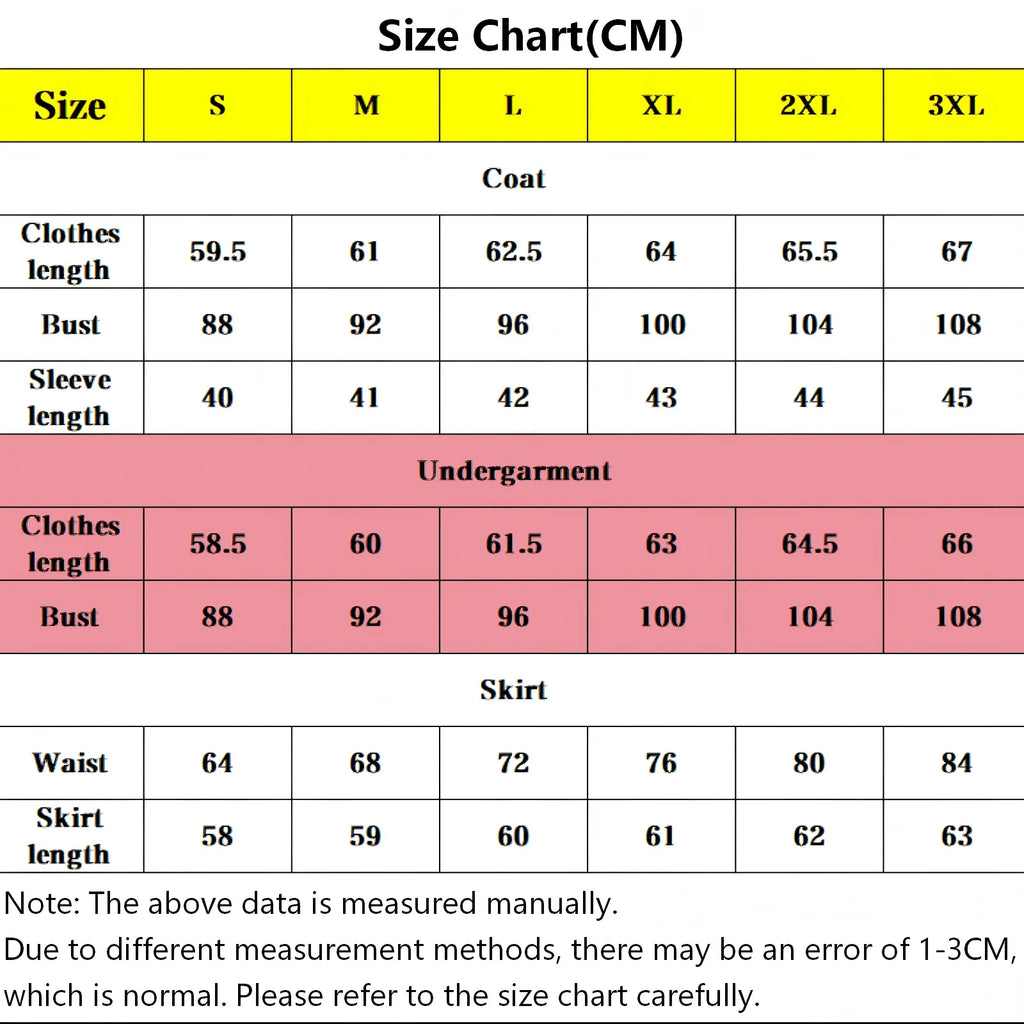 measurement size chart for mitsuri kanroji cos outfit, coat, undergarment and skirt dimensions