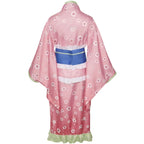 back side of pink floral mitsuri kanroji kimono cosplay costume