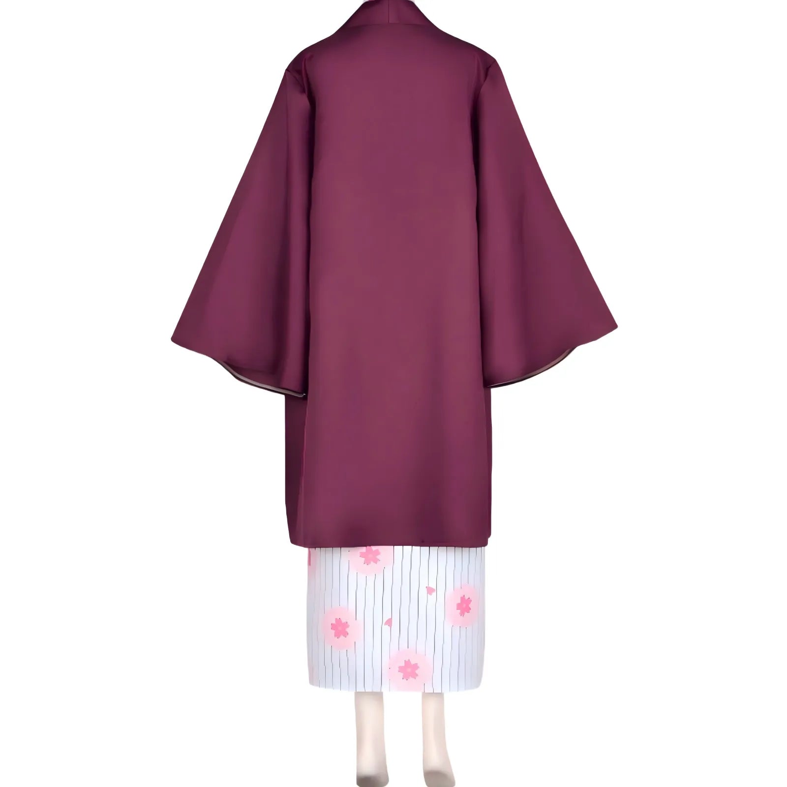 back view of mitsuri kanroji purple haori and cherry blossom kimono costume