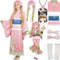 complete mitsuri cos yukata outfit including wig, necklace and hair bows