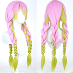 pink‑green gradient braided cosplay wig for mitsuri kanroji, front and rear display