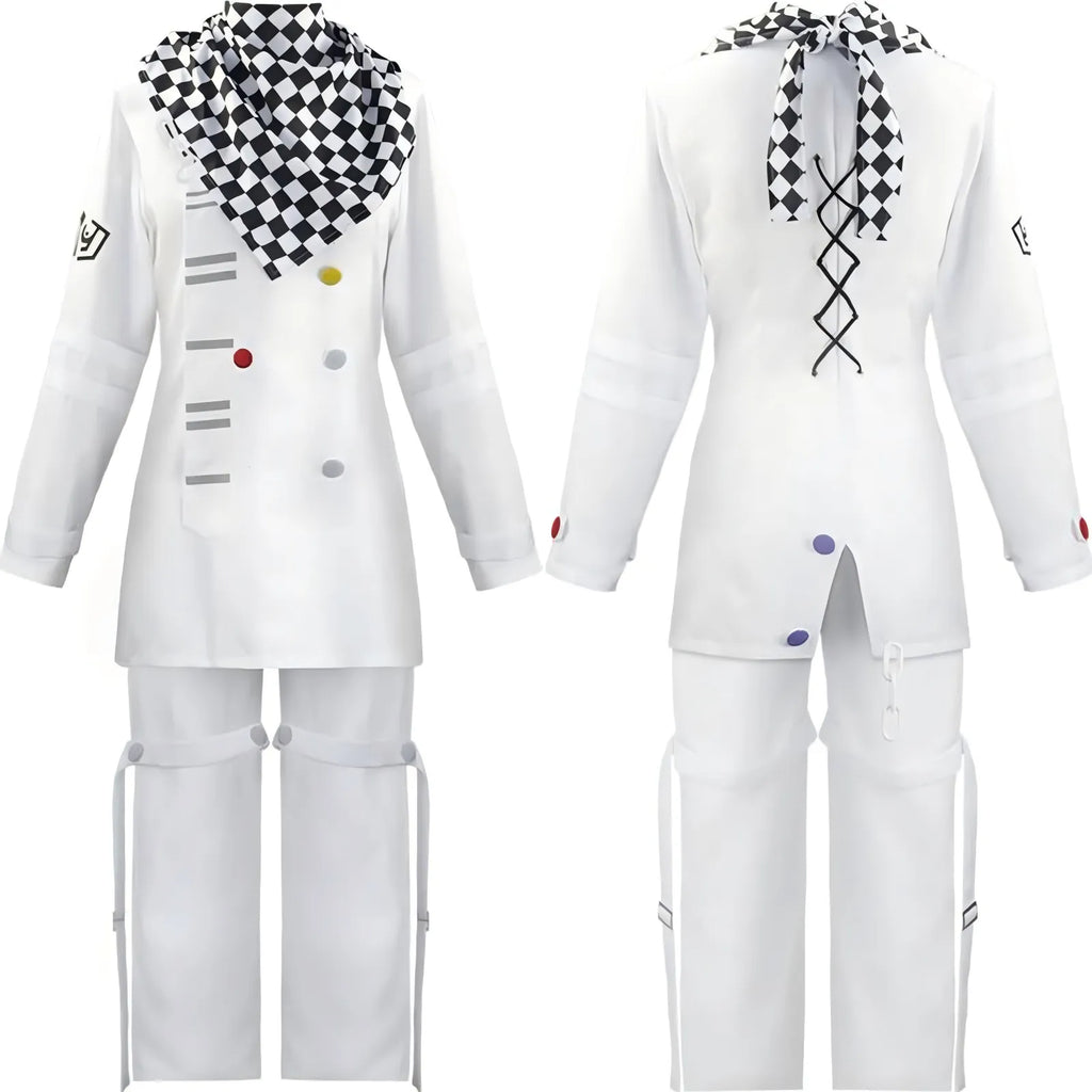 kokichi oma white cosplay suit with checkered scarf