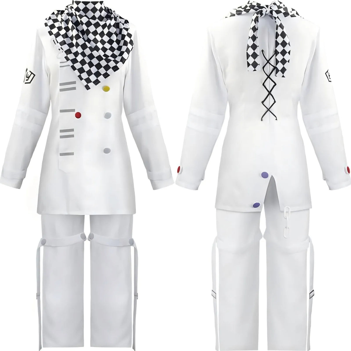 kokichi oma white cosplay suit with checkered scarf